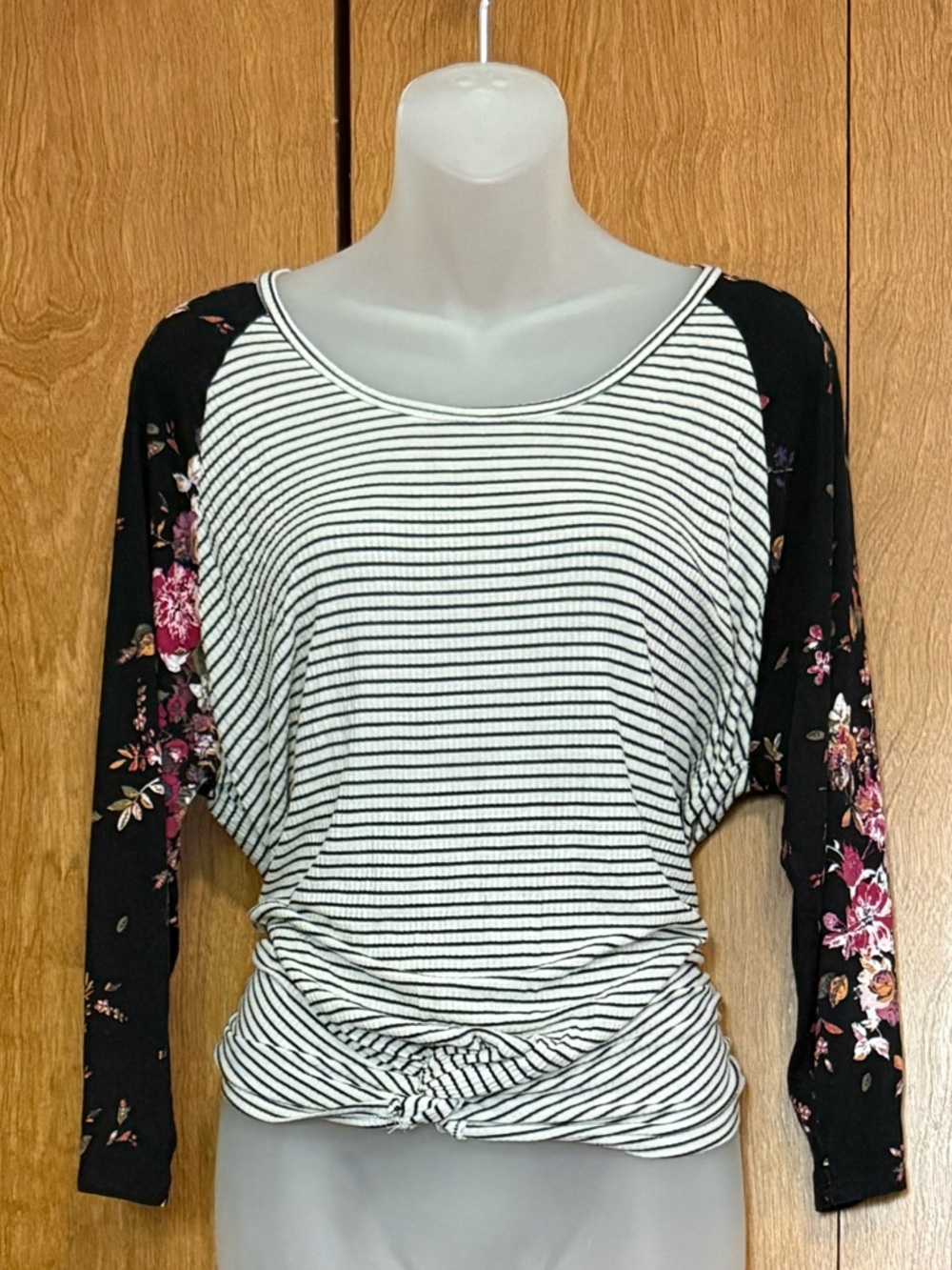 Eyeshadow Black and White Striped Top with Floral Sleeves